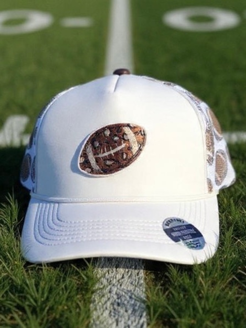 White Football Magna Pony Mesh Foam Trucker Hat - Leopard